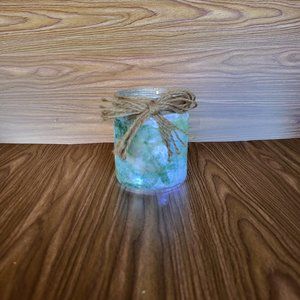 Green decoupaged jar